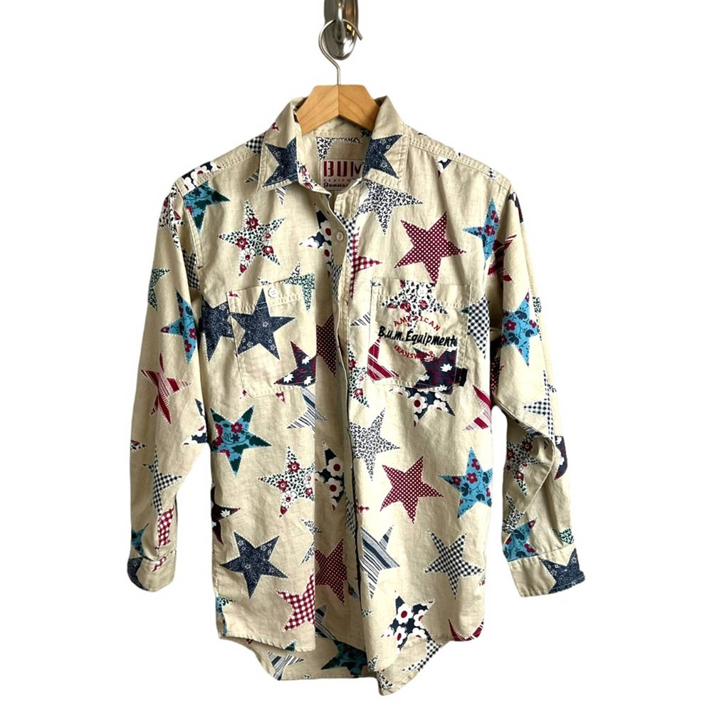 BUM Equipment Jeanswear Vintage Button Up Top Cotton Patriotic Star M Y2K